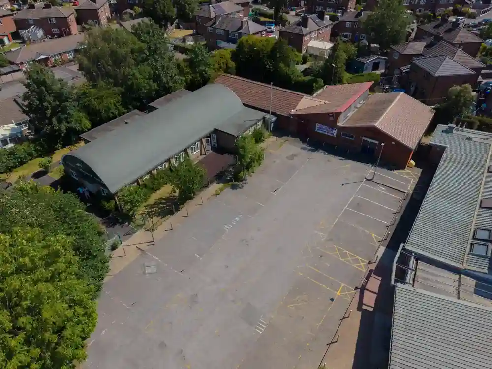 An aerial view of the church neighbourhood