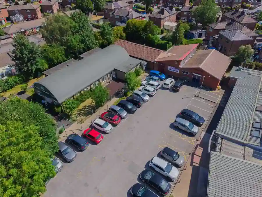 The community centre car park and grounds
